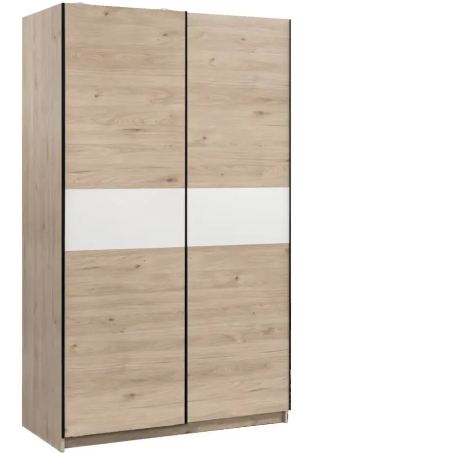 Schuifdeurkast Genua - eikenkleur/wit - 204x122x60 cm