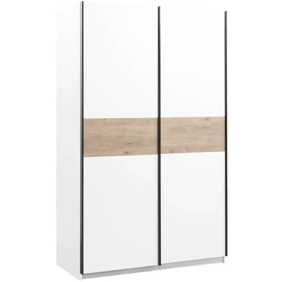Schuifdeurkast Genua - wit/eikenkleur - 204x122x60 cm