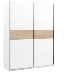 Schuifdeurkast Genua - wit/eikenkleur - 204x150x60 cm