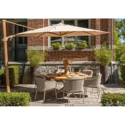 4-Seasons Siesta Premium - zweefparasol 350 cm. - Woodlook/Sand