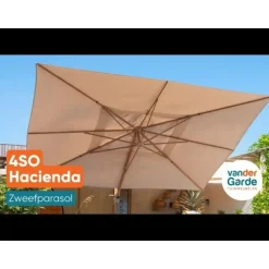 4-Seasons zweefparasol Hacienda 300 x 400 - Woodlook/Sand met voet en hoes