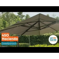 4-Seasons zweefparasol Hacienda 300 x 400 - Woodlook/Sand met voet en hoes