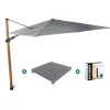 4-Seasons zweefparasol Siesta Premium 3x3 m. - woodlook/charcoal + voet en hoes