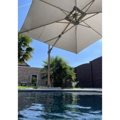 4-Seasons zweefparasol Siesta Premium 3x3 m. - woodlook/charcoal + voet en hoes
