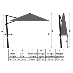 4-Seasons zweefparasol Siesta Premium 3x3 m. - woodlook/charcoal + voet en hoes