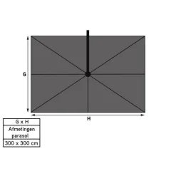 4-Seasons zweefparasol Siesta Premium 3x3 m. - woodlook/charcoal + voet en hoes