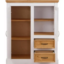 Selma - Kast met 2 deuren en 2 laden in wit gebeitst dennenhout