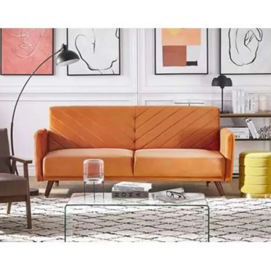 SENJA - Slaapbank 3-zits - Oranje - Fluweel