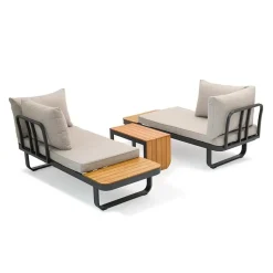 SenS-Line Samos multifunctionele loungeset - Taupe - Aluminium en acacia hout