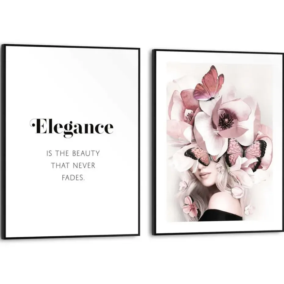 Set poster met lijst - Elegante Bloemenvrouw