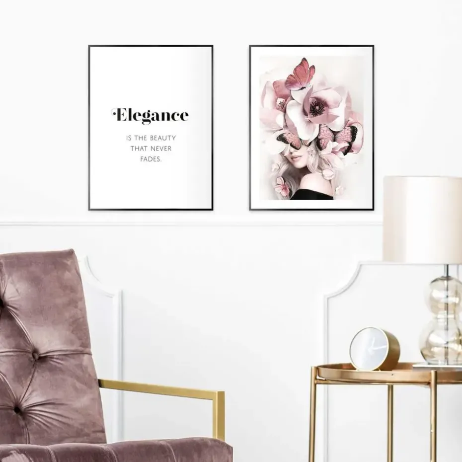 Set poster met lijst - Elegante Bloemenvrouw