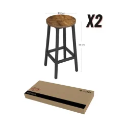 Set van 2 barkrukken - met stabiel stalen frame - hoogte 65 cm - Bruin