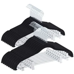 Set van 20 fluwelen Kledinghangers met Clips - metalen Haak, zwart