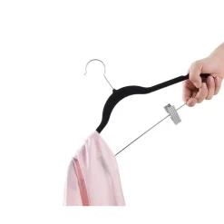 Set van 20 fluwelen Kledinghangers met Clips - metalen Haak, zwart