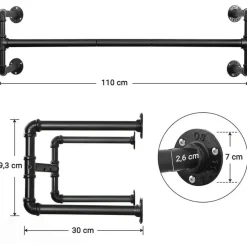 Set van 2 ophangrails - industriële look - zwart