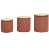Set van 3 poefs met opbergruimte van hout en ribfluweel