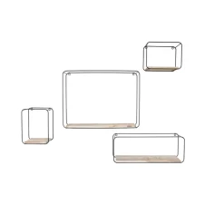 Set van 4 rechthoekige metalen wandrekjes met houten plankje - Zwart