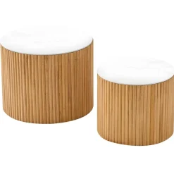 Set van 2 ronde salontafels van massief hout met opbergruimte