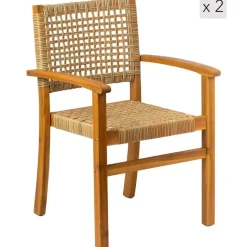 Set van 2 tuinstoelen van acacia en touw