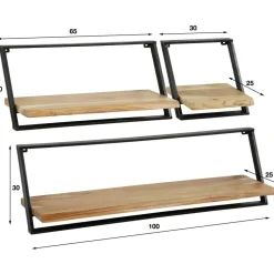 Set van 3 wandplanken Siebe-acacia/gepoedercoat metaal