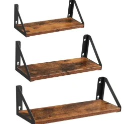 Set van 3 Wandplanken, Zwevende Plank, 30/35/40 x 12 x 11, Vintage Bruin Zwart