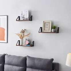 Set van 3 Wandplanken, Zwevende Plank, 30/35/40 x 12 x 11, Vintage Bruin Zwart