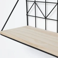 Set van 2 zwarte metalen wandrekjes met houten plankje - 30 en 45 cm