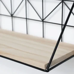 Set van 2 zwarte metalen wandrekjes met houten plankje - 30 en 45 cm