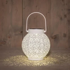 Solar lantaarn - voor buiten - H16 cm - wit - metaal - tafellamp