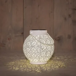 Solar lantaarn - voor buiten - H16 cm - wit - metaal - tafellamp