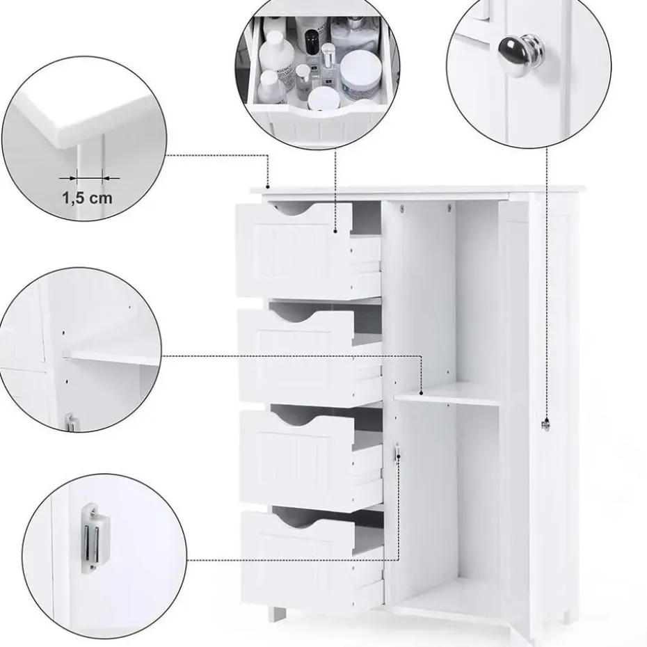 Songmics - Kast met 4 lades en deur - MDF - Wit