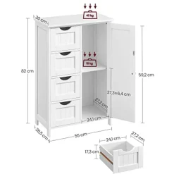 Songmics - Kast met 4 lades en deur - MDF - Wit