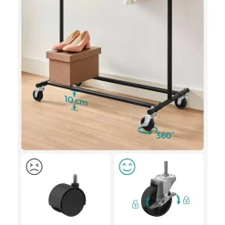 Songmics Kledingrek Astrid - 132 x 45,5 x 160 cm - Zwart