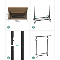 Songmics Kledingrek Astrid - 132 x 45,5 x 160 cm - Zwart