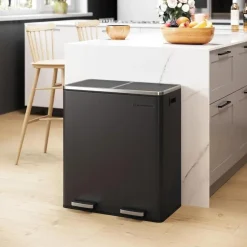 Songmics Prullenbak Met 2 Compartimenten - 2 x 30 L - Met Zwart
