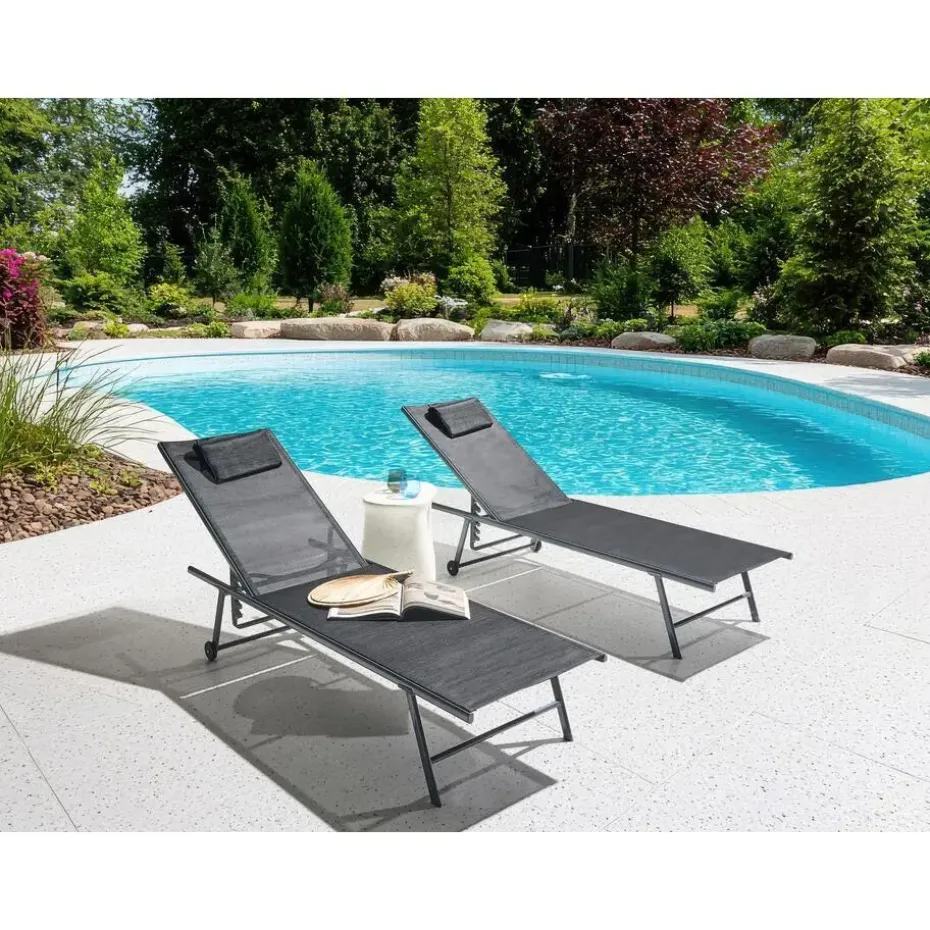 SORONI - Ligstoel set van 2 - Grijs/Zwart - Staal