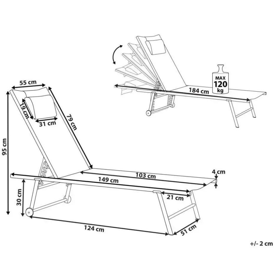 SORONI - Ligstoel set van 2 - Grijs/Zwart - Staal