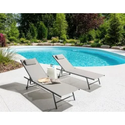 SORONI - Ligstoel set van 2 - Grijs/Lichtgrijs - Staal