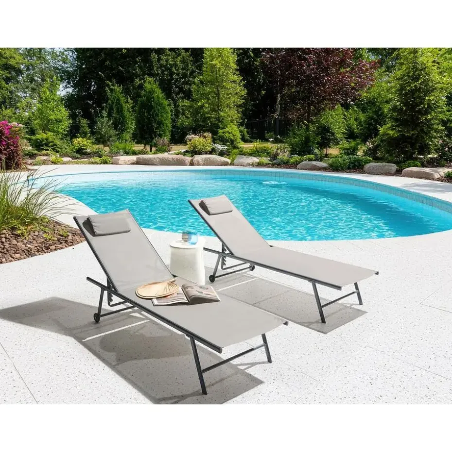 SORONI - Ligstoel set van 2 - Grijs/Lichtgrijs - Staal