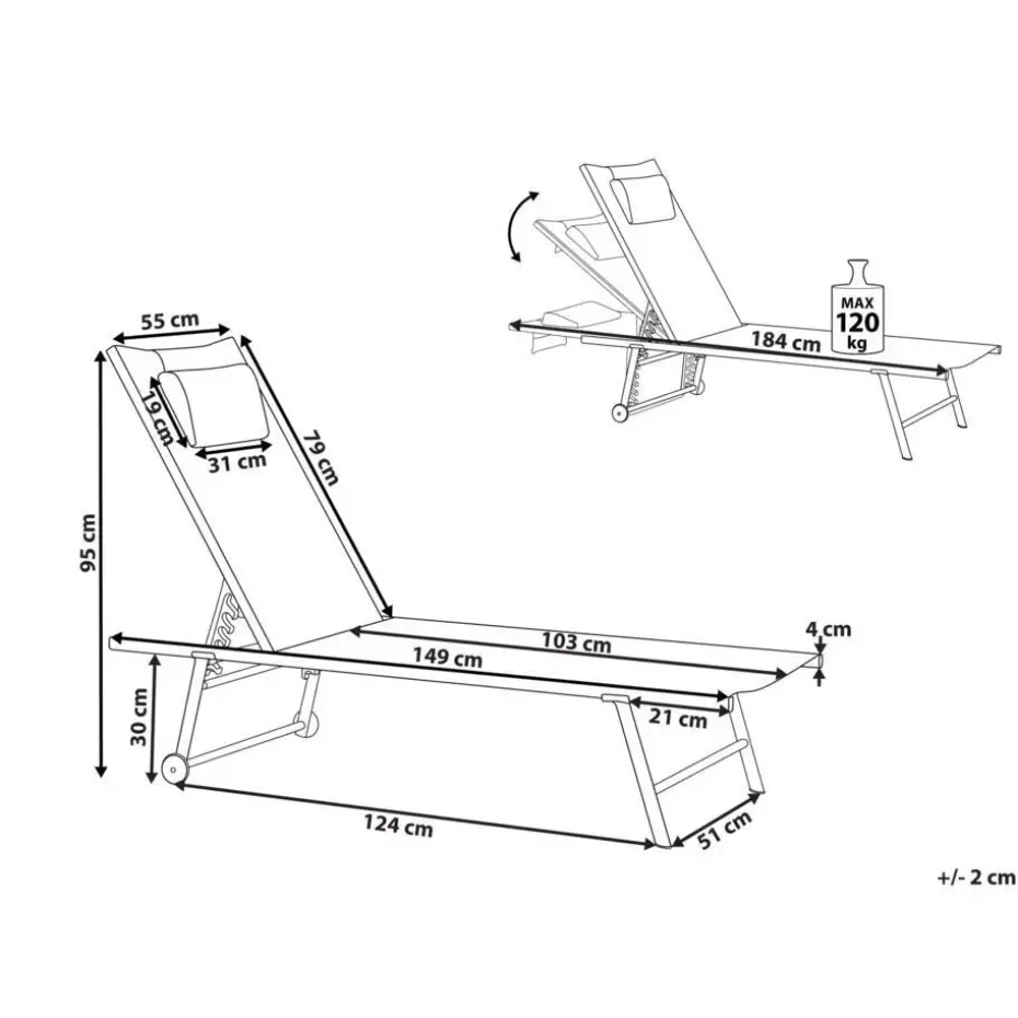 SORONI - Ligstoel set van 2 - Grijs/Lichtgrijs - Staal