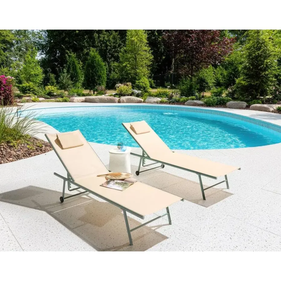 SORONI - Ligstoel set van 2 - Groen/Beige - Staal