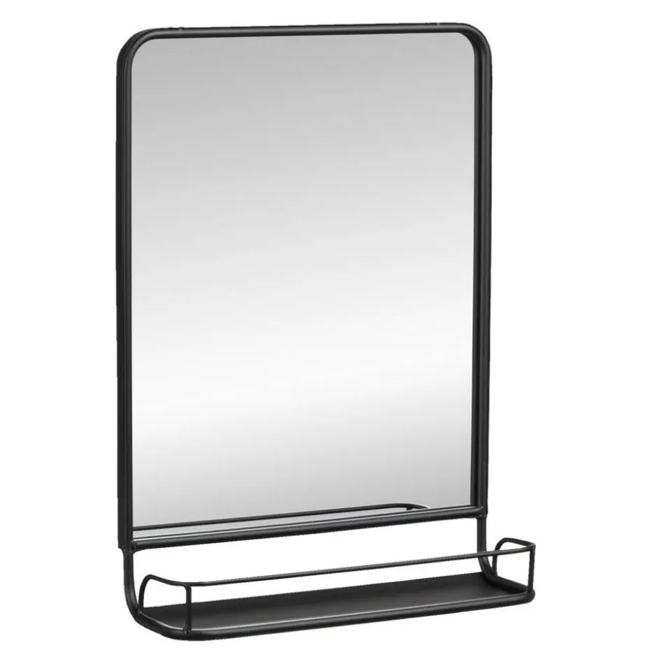 Spiegel met plateau Roel - zwart - metaal - 58x41x13 cm