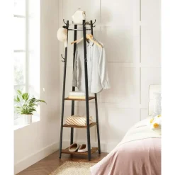 Staande kapstok - industriële look - 8 haken - 45x181x45 cm - vintage bruin