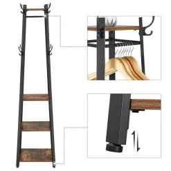Staande kapstok - industriële look - 8 haken - 45x181x45 cm - vintage bruin