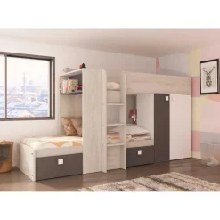 Stapelbed Beau (lattenbodem onderste bed niet inbegrepen) - grenen/grijs