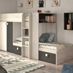 Stapelbed Beau (lattenbodem onderste bed niet inbegrepen) - grenen/grijs