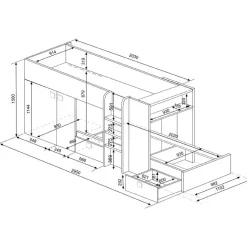 Stapelbed Beau (lattenbodem onderste bed niet inbegrepen) - grenen/grijs