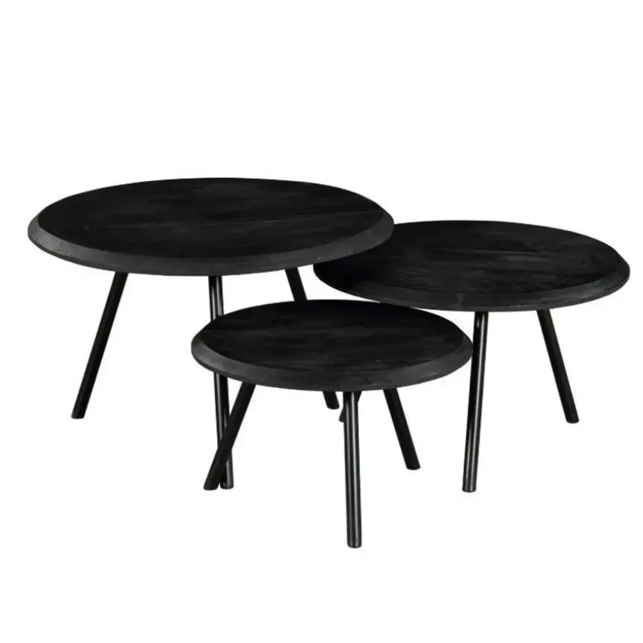 StarFurn - Salontafel Ohio Ø70 cm set van 3 - zwart