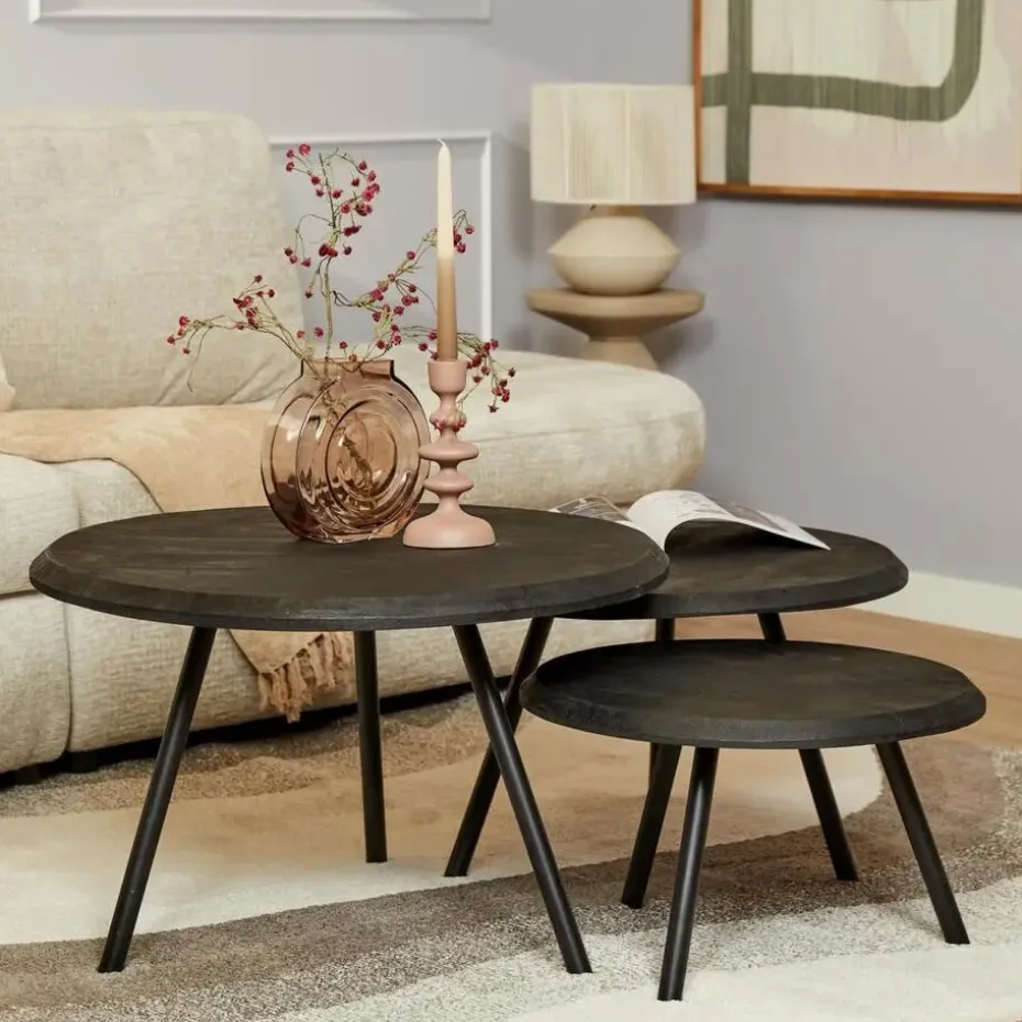 StarFurn - Salontafel Ohio Ø70 cm set van 3 - zwart