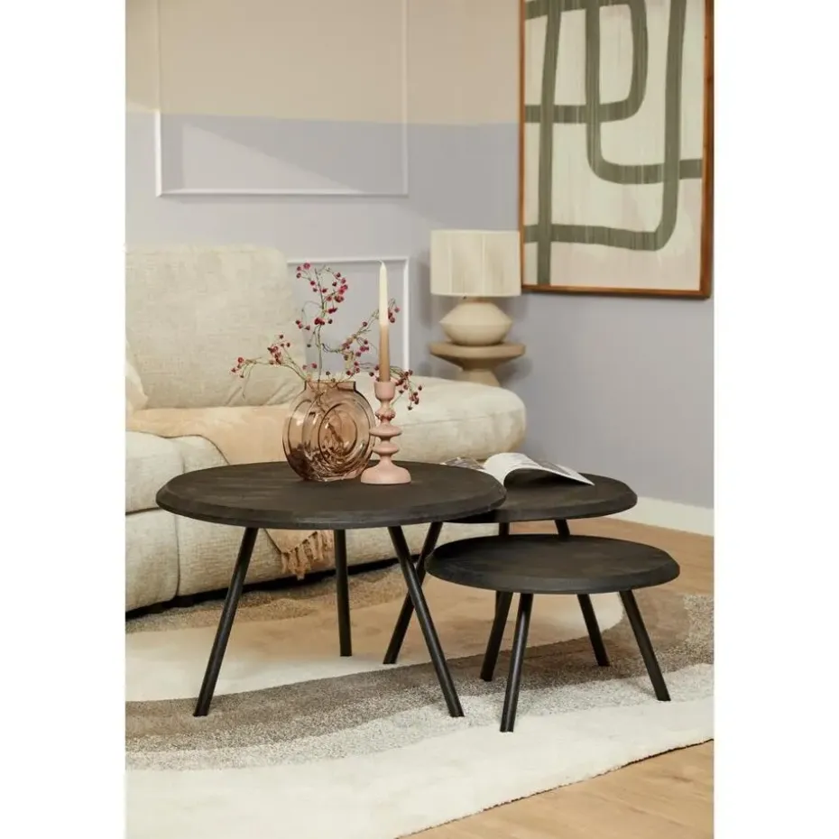 StarFurn - Salontafel Ohio Ø70 cm set van 3 - zwart